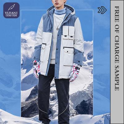 China Custom Windproof Breathable OEM Contrast Color Ski Suit Winter Outdoor Sport Waterproof Men's Ski Puffer Jacket for sale