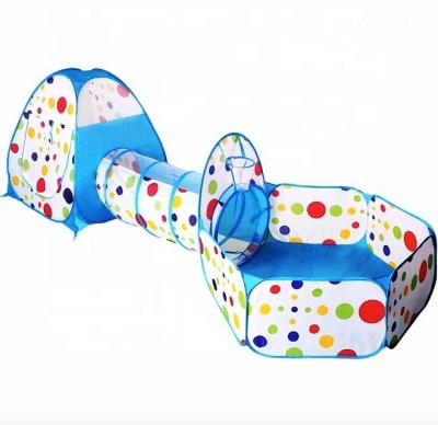 China Toy Baby Children Inflatable House Indoor Play Tunnel Pop UP Mesh Camping 3 Pieces Castle Kids Play Tent House Tunnel Blue for sale