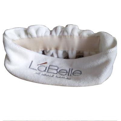 China Comfortable soft elasticized microfiber white embroidery label headband for yoga SPA salon for sale