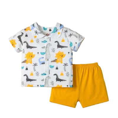 China New Spring/Summer 2022 Ins Children's Casual Short Sleeve Gentleman Set Lovely Cartoon Print Kids Dinosaur Two Piece Set Wholesale for sale