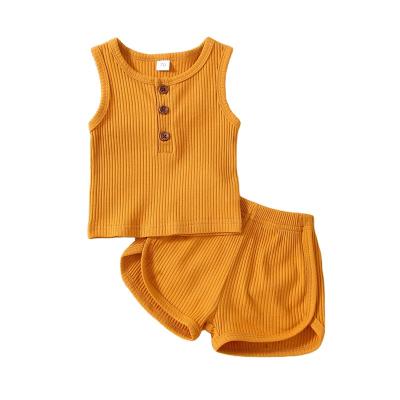 China 2022 New Summer Solid-color Button-Wool Vest Comfortable Children's Suit Kids Girls Clothing Sets Breathable Shorts Patterns for sale