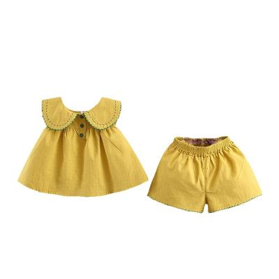 China Spring/Autumn New Ins Korean Edition 2022 Casual Baby Clothes Korean Edition Solid Color Baby Shirt Shorts Two Piece Set for sale