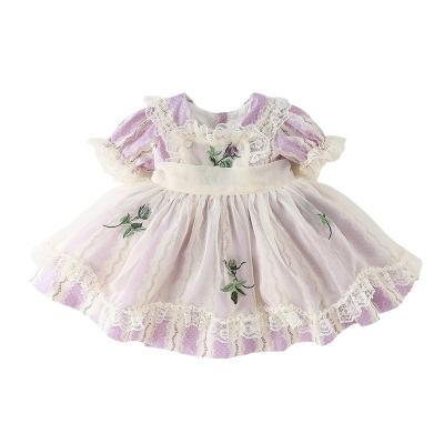 China New Spring Summer/Autumn 2022 Girl's Casual Fairy Princess Skirt Lolita Style Dress Sweet Girl's Purple Girl's Dress Lace One Piece for sale