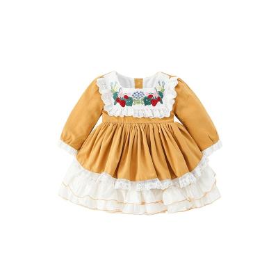 China 2022 Autumn/Winter New Casual Girl Lolita Princess Dress Embroidered One-Piece Thick Flower Cake Long Skirt Sleeve Dress Skirt One-Piece for sale