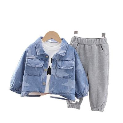 China 2022 New Korean Spring/Winter Edition Boys Handsome Denim Jacket Casual Three-Piece Set Wholesale for sale