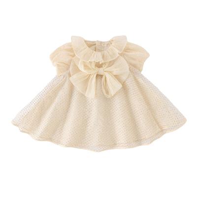 China Spring/Summer 2022 New Casual Babies Ruffle Collar A-Word Skirt Bubble Short Sleeves Bow Skirt Set Alien One-Piece Hairdresser for sale