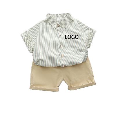 China Compressed 2022 hot summer style lapel shirts school clothes for kids art striped shirt boys short sleeved shorts children wear costume for sale