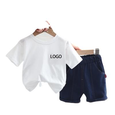 China Preppy Style 2022 New Summer Pure Cartoon Cotton T-shirt Custom Solid Color Custom Sleeve Suit Kids Toddler Boys Short Models Clothing Sets for sale