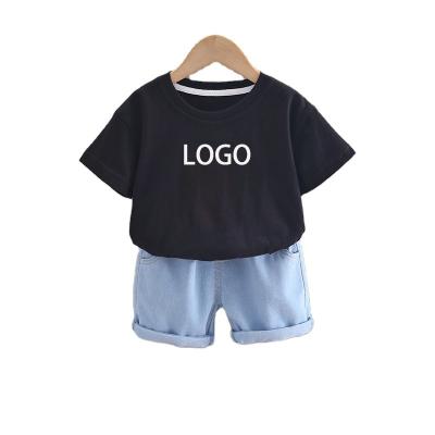 China 2022 New Product Boom Casual Basic Custom Solid Color Short Sleeves Loose Denim Shorts Kids Girls Toddler Dress Sets For Boys for sale