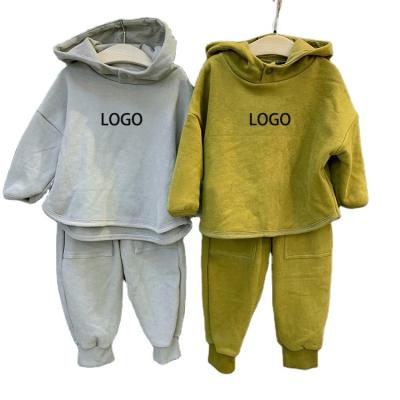 China 2022 Breathable New For Autumn Single Button Pullover Solid Color Hoodie Pants Hoodie Sets For Boys And Girls Kids Wear Suit for sale