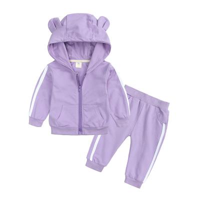 China Hot Items Washable Spring Cute Drop Ear Zipper Hoodie In Pure Solid Color Cotton Pants Kids School Uniform Girls Dress Sets for sale