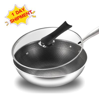 China Sustainable Portable Cute Honeycomb Italy Non Stick 410 Stainless Steel Cast Iron Home Kitchen Cooking Pots Cookware Wok Pan for sale