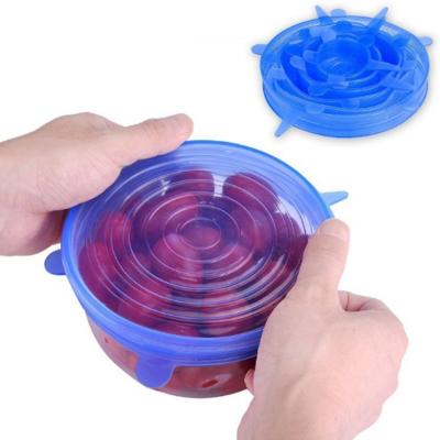 China Non Spill Collapsible Flexible Foods Cup Cool Super Expand Expand Reusable 6 Pack Suction Lid Cover Microwave Silicone Expand Lids for sale