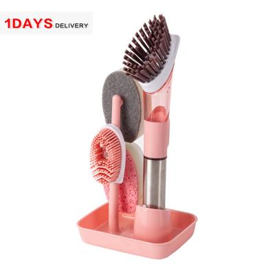 China Sustainable Silicone Cleaning Sweep Kitchen Stainless Steel Multifunctional Replaceable Head Cleaning Brushes for sale