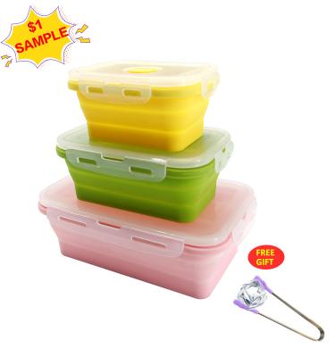 China 2021 Food Grade Silicone Folding Leakproof Portable Baby Food Storage Container Set Bento Lunch Box for sale