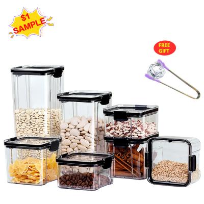 China Plastic Airtight Kitchen Pantry Organization Kitchen Grain Rice Dry Food Stored Box Set Food Storage Container With Lid for sale