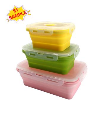 China Folding Camping Noise Airtight Bpa Free Silicone Hot Insulated Stacking Hot Storage Container Set School Bento Lunch Box For Kids for sale