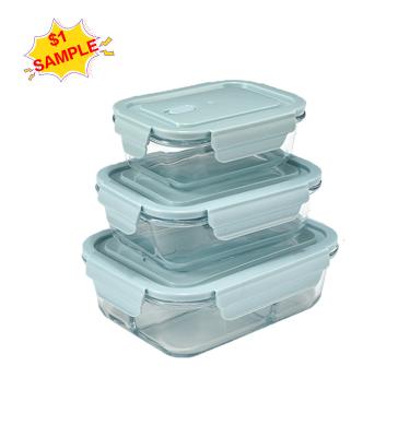 China Reusable Microwavable Thermal Airtight Large Plastic Lid Meal Prep Glass Food Storage Container Viable Set Bento Lunch Box for sale