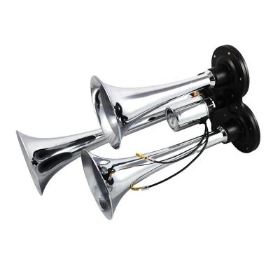 China Chrome Triple 3 Trumpet Air Horn Kit Chrome For Car Train Truck Boat 12V 24V for sale