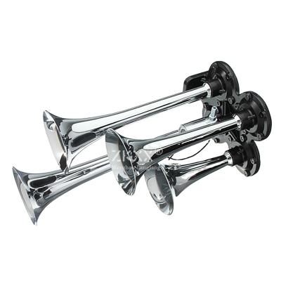 China Loud Metal Chrome 4 Metal Trumpet Train Truck Air Horn Car Truck Boat Train Bus Air Horn Metal Chrome for sale