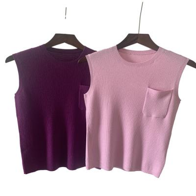 China wholesale Anti-wrinkle low price solid color summer ladies knitted tank top sweater vest women with pocket for sale