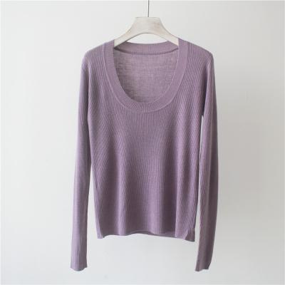 China Good Price Anti-Wrinkle Crew Collar Solid Color Knit Sweater Spring Thin Thin Girls Sweaters Tops for sale