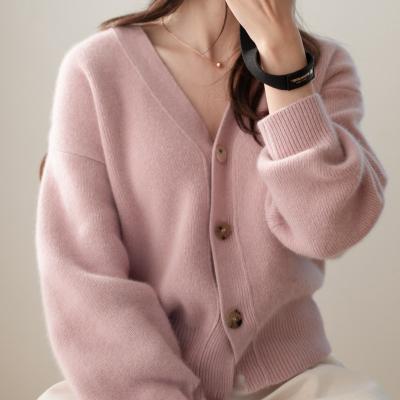 China Anti-Wrinkle Long Sleeve Cardigan Knitted Women Autumn Winter Pink Sweaters Coat Sweater Cardigan for sale