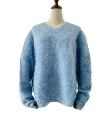 China Anti-wrinkle winter mohair wool sweater sweater color pure v-neck long sleeve lady sweaters for sale