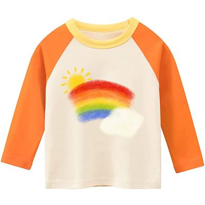 China Baby Boy Girls Cotton T-shirt Long Sleeve Cartoon Print Tee Tops Customer-Specified Toddler Kids Summer Autumn Clothes for sale