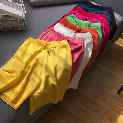 China Anti-Wrinkle Custom Made Anti-Wrinkle Women Knitted Drawstring Sweat Elastic Waist Shorts Ladies Pants Wholesale for sale