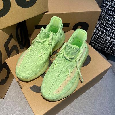 China 2021 fashion new version 350 V2 bottom breathable elastic fashion simulation cost effective mix popcorn knit couple running shoes for sale