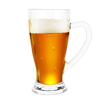 China Classic Glass 370ml Beer Mug With Handle And Beer Glass Custom Logo for sale