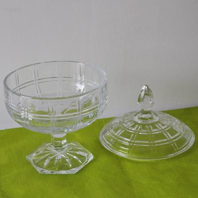 China Unique Designed Jar Stocked Home Glassware Pedestal And Clear Fancy Luxury Glass for sale