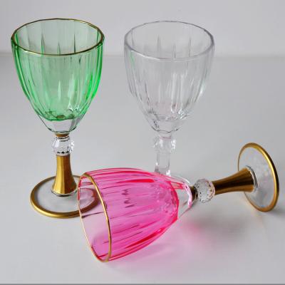 China Factory Hot Selling Embossed Colored Glassware Tumblers Rose Wine Colored Glass Stemware For Party for sale