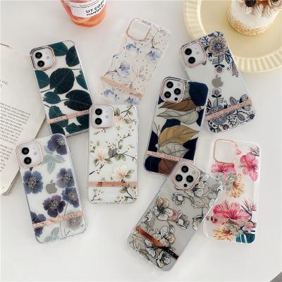 China Leaf Flower Shockproof Clear Plated Phone Case For iPhone 11 12 13 pro X XR XS 7 8Plus Max Mobile_Phone_Case for sale