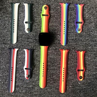 China The New Rainbow Design Rubber Watch Bands For Apple Watch Series 6 Se Silica Gel High Quality Watch Strap 38mm 40mm 42mm 44mm for sale