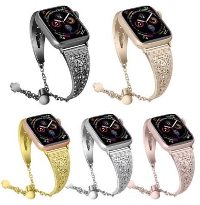 China Luxury Gold Stainless Steel Metal Straps For Apple Watch Series7 SE6 5 4 Diamond Straps 38 mm 40 mm 42 mm 44 mm 41 45 mm for sale