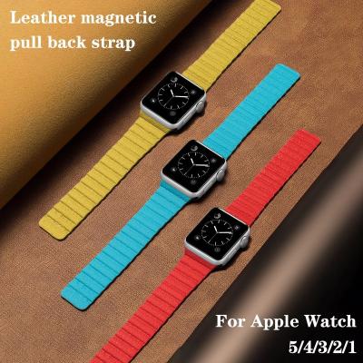 China Durable No Loop Magnetic Refeed Suction Design Watch Bands For Apple iwatch Series 6 5 38 40 42 44mm Leather Watch Strap for sale