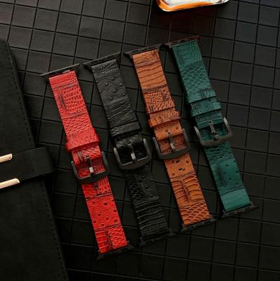 China Flexible Superior Genuine Leather Watch Bands For iwatch series6 5 Se Crocodile Pattern Design Watchband For Apple Smart Watch 38 44mm for sale