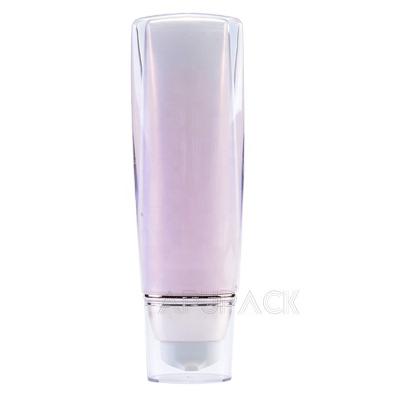 China Oval Pink 50ml Cosmetic Upside Down Acrylic Tube Pour Cream Tubes 75ml Airless Cosmetics Eco Friendly Sunscreen Bottle for sale