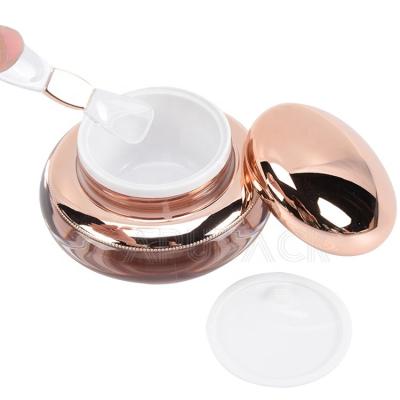 China Luxury Thick Wall 15g 30g 50ml Skin Care Rose Gold Acrylic Cream Jar With Beauty Spatulas for sale