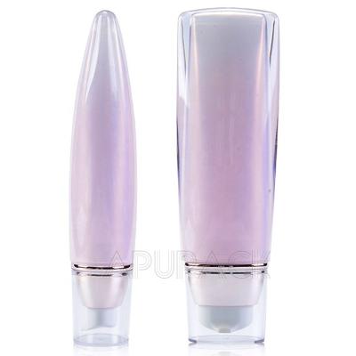 China BEAUTY PACKAGING Oval Flat Sunscreen Tubes Pump Bottle Packaging Luxury Acrylic Airless Container for sale