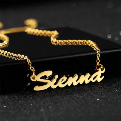 China Jewelry Laser Jewelry Personalized Custom Any Name Choker Necklace Titanium Gold Plated 18K Handwriting Nameplate Necklace for sale