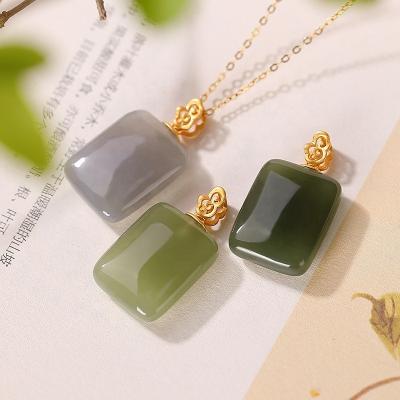 China Natural Green Jade Pendant Women Jewelry Necklace Charm Gray Carnelian Jade Agate Square Jewelry for sale