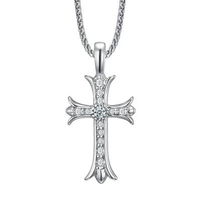 China Jewelry No Fade Mens Silver Stainless Steel Bling Iced Out Zircon Diamond Cross Necklace Pendant for sale