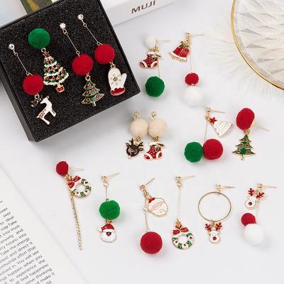 China Jewelry 925 Christmas Silver Asymmetrical Ball Needle Santa Tree Snowman Elk Bell Dangle Stud Drop Earrings for sale