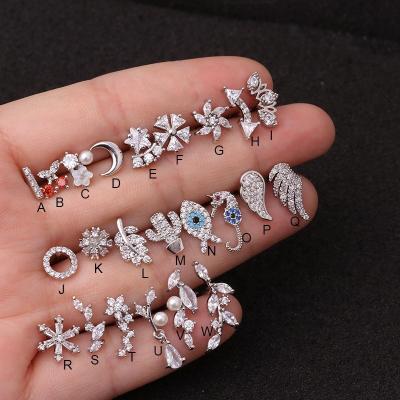 China Tasty Piercing Jewelry Wholesale 23pcs/lot New 20g White/Yellow/Rose Gold Stainless Steel Daith Cartilage Tragus Ear CZ Cartilage for sale