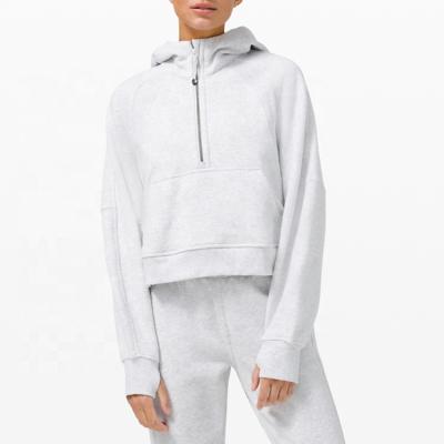 China High Quality Anti-Wrinkle Sportswear Fitness Cotton Terry Half Zip Up Women Hoodie for sale