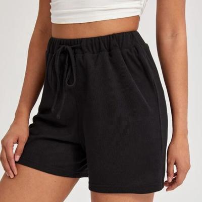 China OEM QUICK DRY custom made summer high waist solid drawstring ribbed color women track shorts for sale