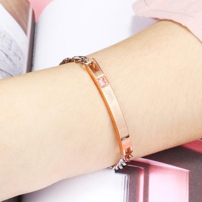 China Religious Valentine's Day Gift His Pairs of King Zircon Titanium Steel Couples Bracelet Stainless Steel Bracelet for sale